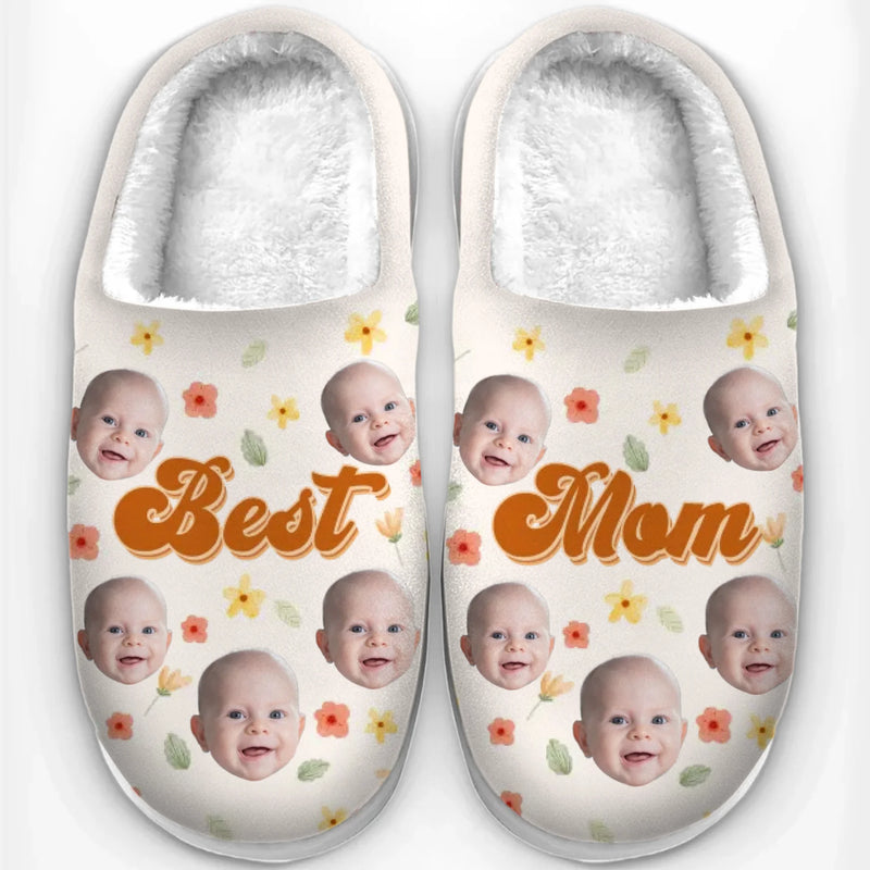 Custom Photo Mom, The Queen Of Our Hearts - Family Personalized Custom Fluffy Slippers - Mother's Day, Gift For Mom, Grandma