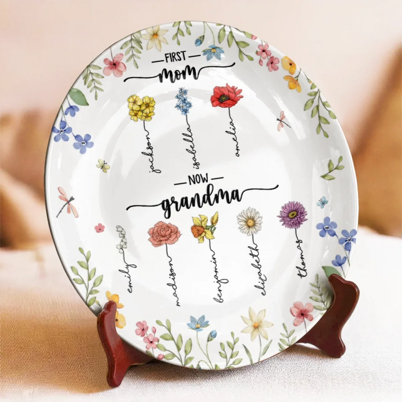 First Came Love, Then Came Family - Family Personalized Custom Ceramic Plate - Mother's Day, Gift For Mom, Grandma