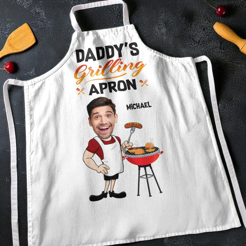 Custom Photo Chef Dad, Master Of The Grill - Family Personalized Custom Apron - Father's Day, Gift For Dad, Grandpa