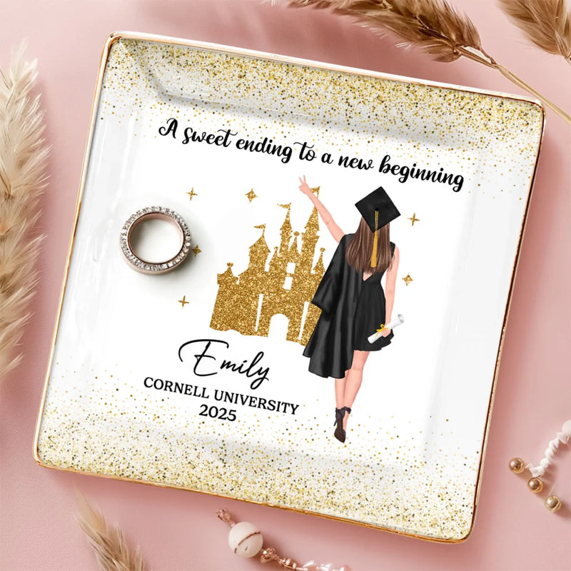 A Sweet Ending To A New Beginning - Family Personalized Custom Full-Print Jewelry Dish - Graduation Gift For Family Members, Siblings, Brothers, Sisters