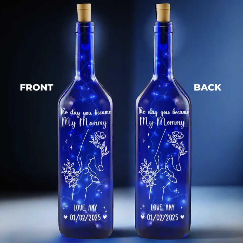 The Day You Became My Mommy - Family Personalized Custom Blue Bottle Lamp - Mother's Day, Baby Shower Gift, Gift For First Mom