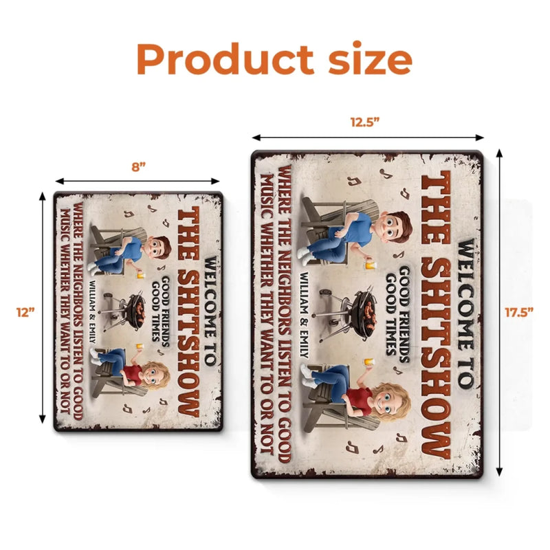 Welcome To The Fun, Where Music Rules - Couple Personalized Custom Home Decor Metal Sign - House Warming Gift For Husband Wife, Anniversary