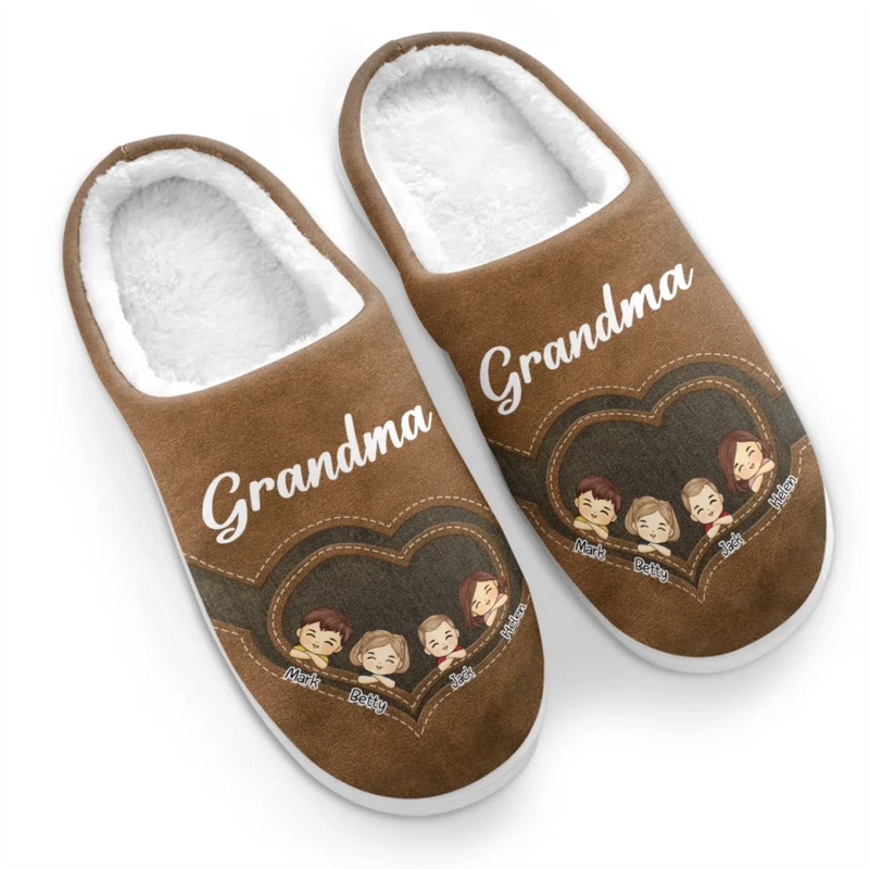 Love Grows In Grandma’s Heart - Family Personalized Custom Fluffy Slippers - Mother's Day, Gift For Mom, Grandma