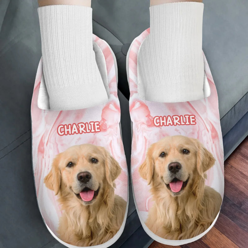 Custom Photo Cozy Feet, Happy Heart - Dog & Cat Personalized Custom Fluffy Slippers - Mother's Day, Gift For Pet Owners, Pet Lovers