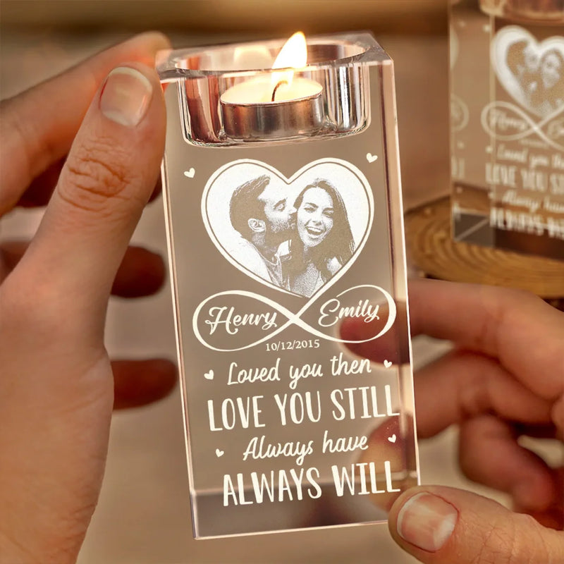 Custom Photo In Your Light, I Find Love	 - Couple Personalized Custom 3D Crystal Photo Laser Engraved, Crystal Candle Holder - Gift For Husband Wife, Anniversary