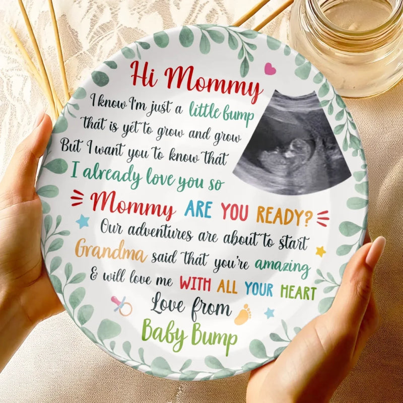 Custom Photo Tiny Kicks, Big Love For Mommy - Family Personalized Custom Ceramic Plate - Mother's Day, Baby Shower Gift, Gift For First Mom