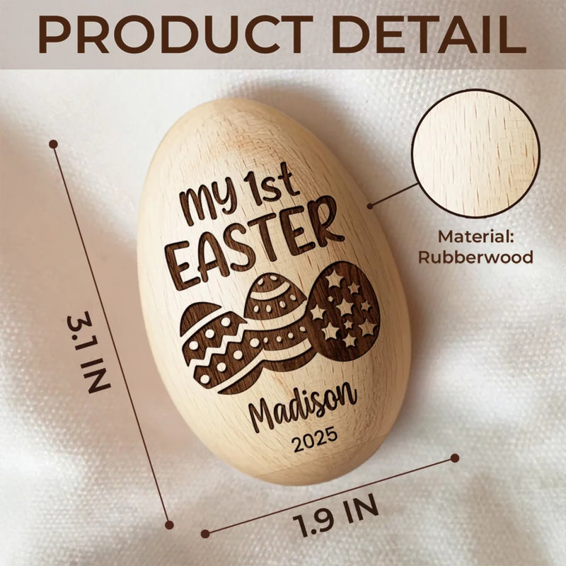 First Easter, Forever Treasured - Family Personalized Custom Wooden Egg Shaker - Easter Gift For Baby Kids, Newborn Baby