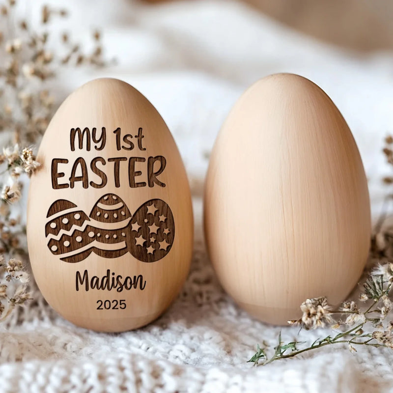 First Easter, Forever Treasured - Family Personalized Custom Wooden Egg Shaker - Easter Gift For Baby Kids, Newborn Baby