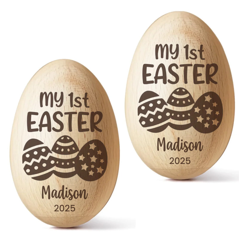 First Easter, Forever Treasured - Family Personalized Custom Wooden Egg Shaker - Easter Gift For Baby Kids, Newborn Baby