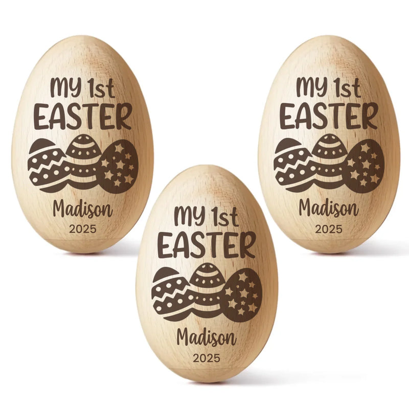 First Easter, Forever Treasured - Family Personalized Custom Wooden Egg Shaker - Easter Gift For Baby Kids, Newborn Baby