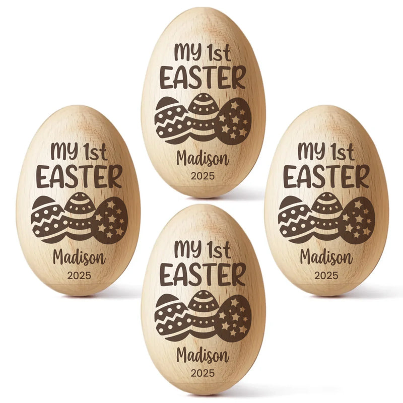 First Easter, Forever Treasured - Family Personalized Custom Wooden Egg Shaker - Easter Gift For Baby Kids, Newborn Baby