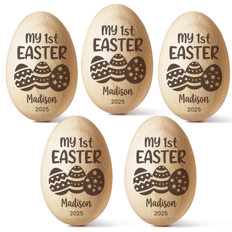 First Easter, Forever Treasured - Family Personalized Custom Wooden Egg Shaker - Easter Gift For Baby Kids, Newborn Baby