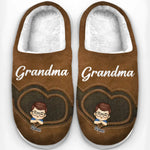 Love Grows In Grandma’s Heart - Family Personalized Custom Fluffy Slippers - Mother's Day, Gift For Mom, Grandma