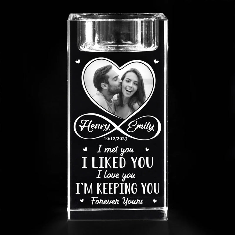 Custom Photo In Your Light, I Find Love	 - Couple Personalized Custom 3D Crystal Photo Laser Engraved, Crystal Candle Holder - Gift For Husband Wife, Anniversary
