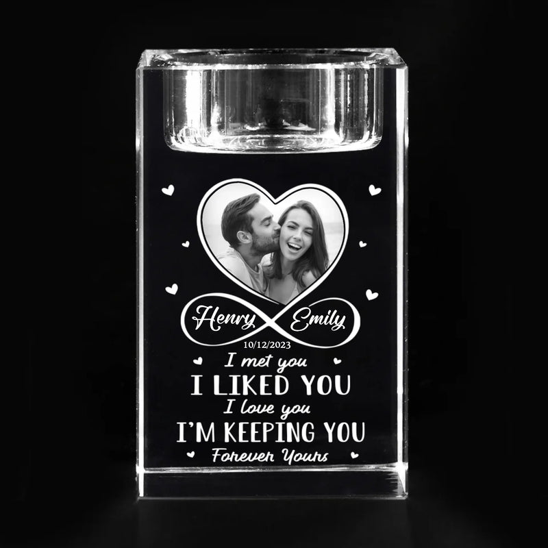 Custom Photo In Your Light, I Find Love	 - Couple Personalized Custom 3D Crystal Photo Laser Engraved, Crystal Candle Holder - Gift For Husband Wife, Anniversary