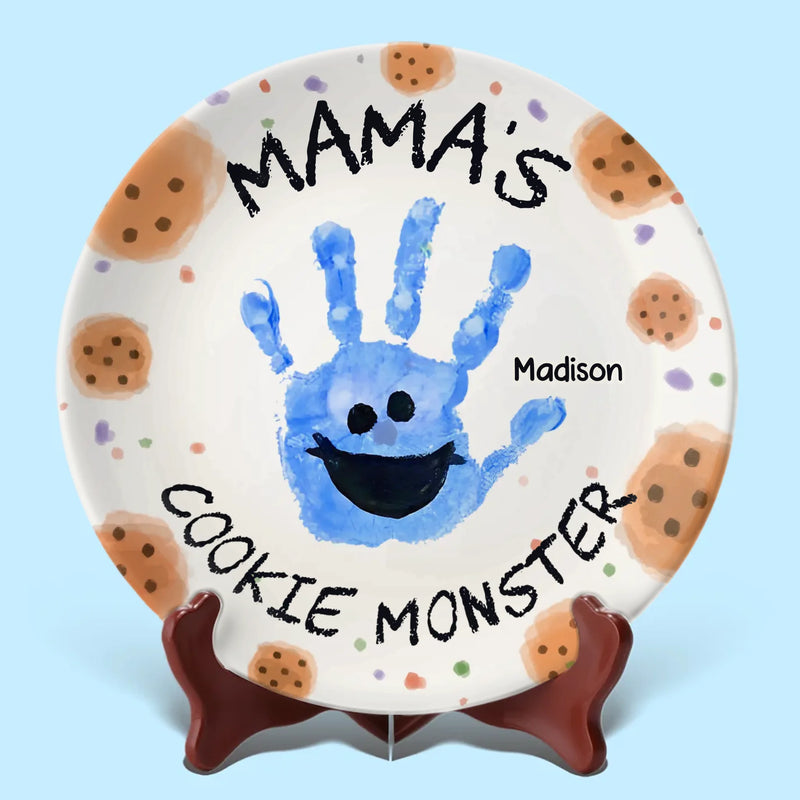 Mama's Cookie Monster - Family Personalized Custom Ceramic Plate - Mother's Day, Gift For Mom, Grandma