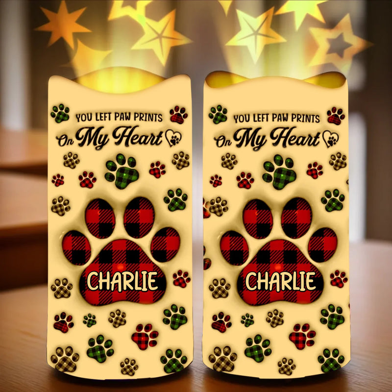 Your Paw Prints Are Forever Etched On My Heart - Memorial Personalized Custom LED Projection Flameless Candle - Sympathy Gift For Pet Owners, Pet Lovers