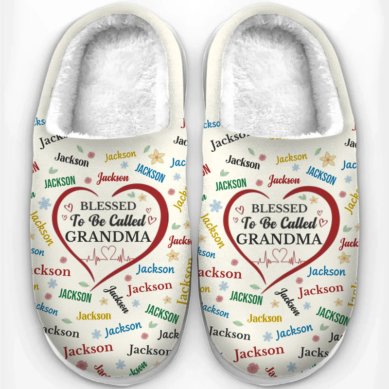 Blessed To Be Called Grandma - Family Personalized Custom Fluffy Slippers - Mother's Day, Gift For Mom, Grandma