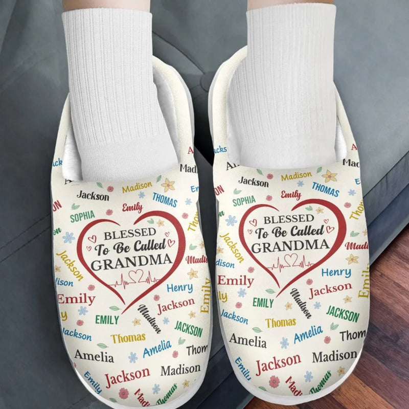 Blessed To Be Called Grandma - Family Personalized Custom Fluffy Slippers - Mother's Day, Gift For Mom, Grandma