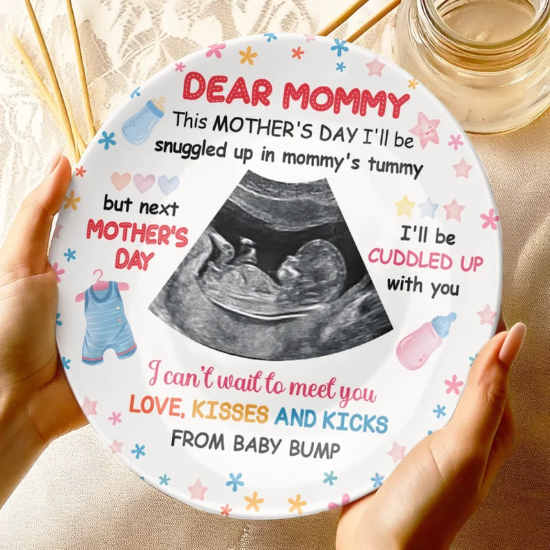 Custom Photo A Bundle Of Joy Is Coming Soon - Family Personalized Custom Ceramic Plate - Mother's Day, Baby Shower Gift, Gift For First Mom