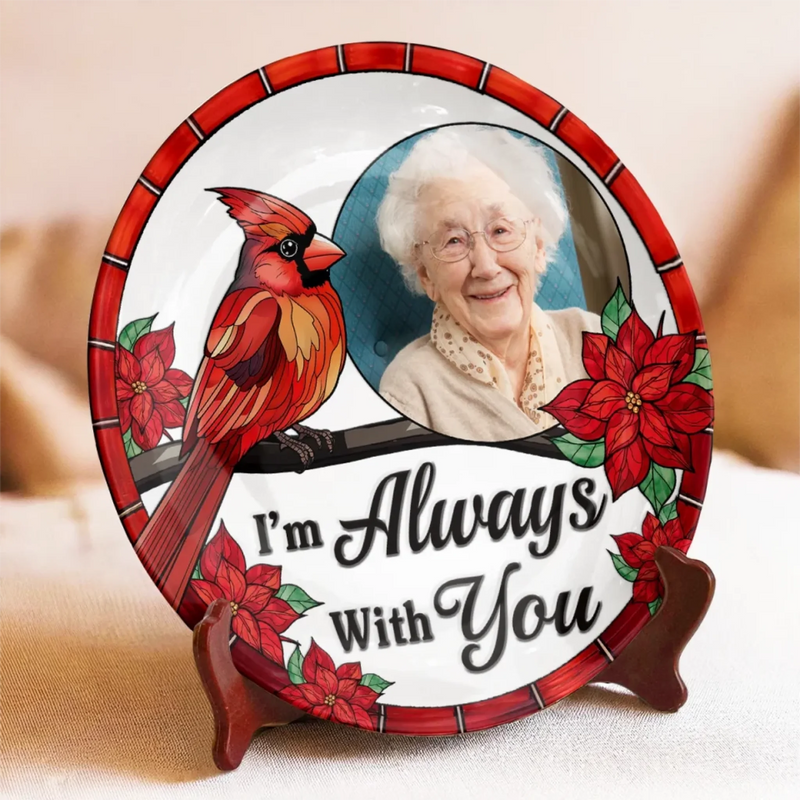 Custom Photo Love Never Fades, Only Grows - Memorial Personalized Custom Ceramic Plate - Sympathy Gift For Family Members