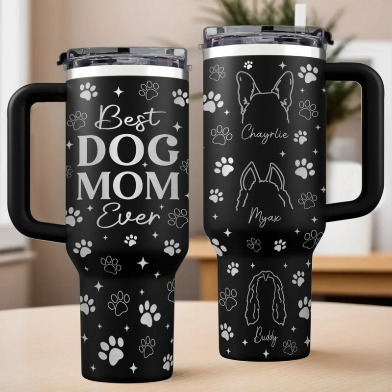 Best Dog Mom Ever - Dog Personalized Custom Engraved 40oz Tumbler With Handle - Gift For Pet Owners, Pet Lovers