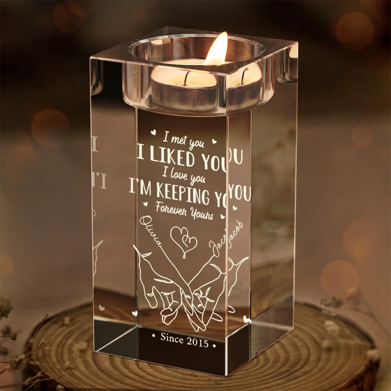 I'm Keeping You Forever Yours - Couple Personalized Custom 3D Crystal Photo Laser Engraved, Crystal Candle Holder - Gift For Husband Wife, Anniversary