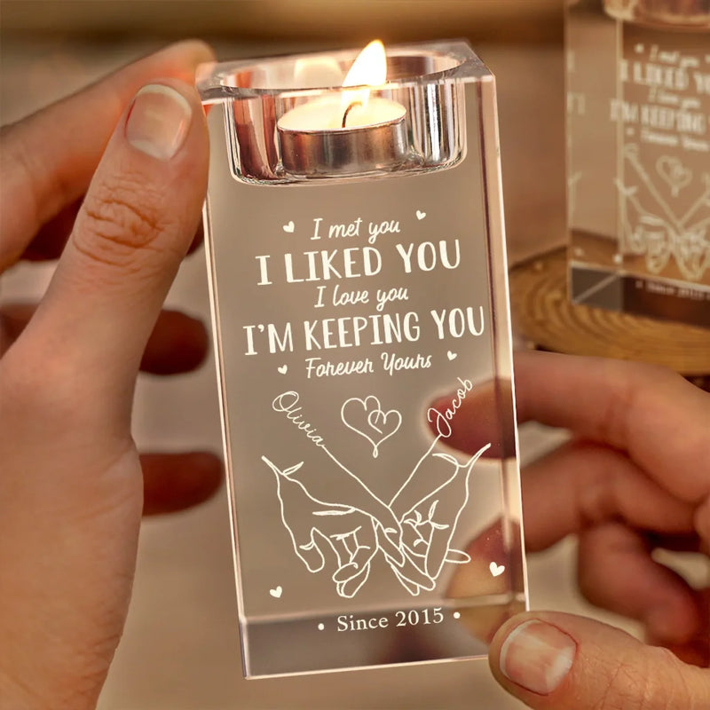 I'm Keeping You Forever Yours - Couple Personalized Custom 3D Crystal Photo Laser Engraved, Crystal Candle Holder - Gift For Husband Wife, Anniversary