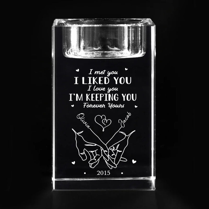 I'm Keeping You Forever Yours - Couple Personalized Custom 3D Crystal Photo Laser Engraved, Crystal Candle Holder - Gift For Husband Wife, Anniversary
