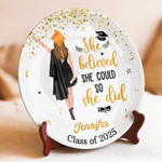Cheers To New Beginnings - Family Personalized Custom Ceramic Plate - Graduation Gift For Family Members, Siblings, Brothers, Sisters