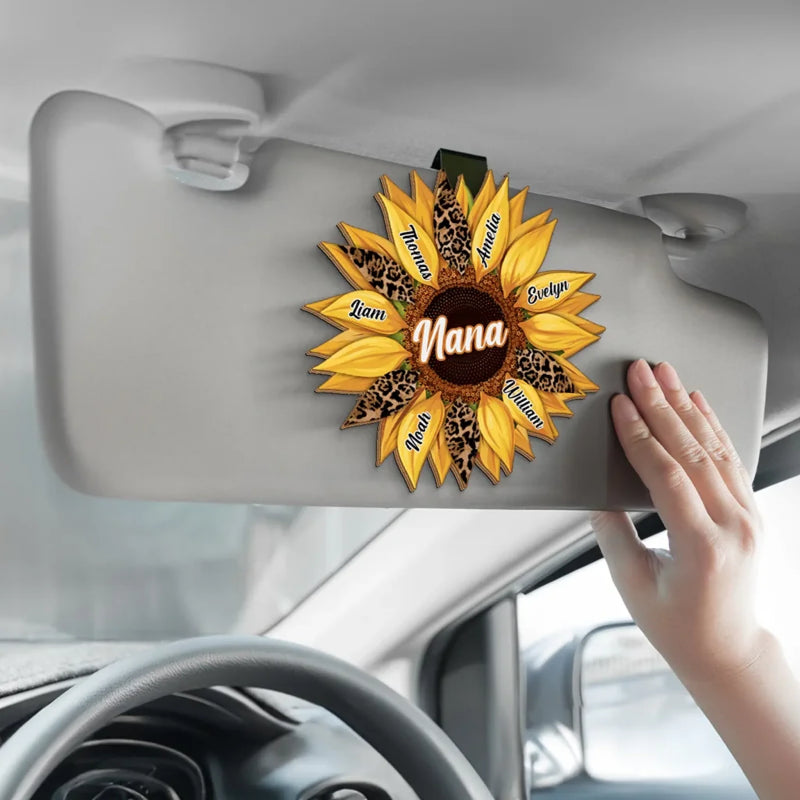 Shining Sunflower - Family Personalized Custom Car Visor Clip - Mother's Day, Gift For Mom, Grandma