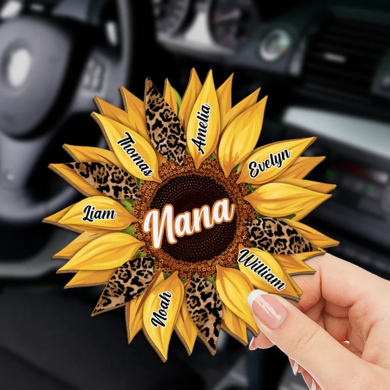 Shining Sunflower - Family Personalized Custom Car Visor Clip - Mother's Day, Gift For Mom, Grandma