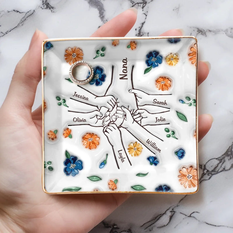 Stronger Together, Forever - Family Personalized Custom 3D Inflated Effect Printed Full-Print Jewelry Dish - Mother's Day, Gift For Mom, Grandma