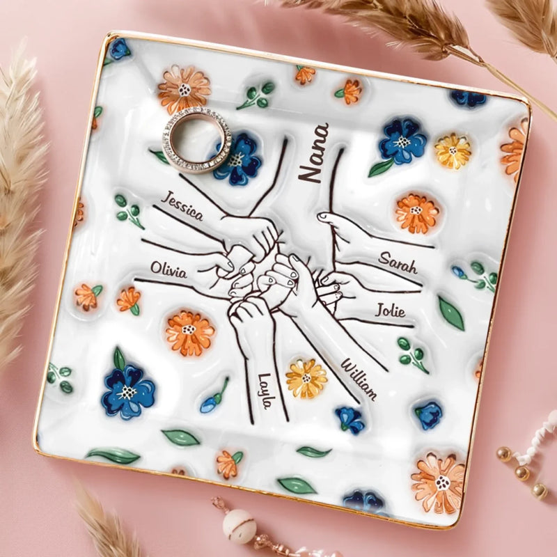 Stronger Together, Forever - Family Personalized Custom 3D Inflated Effect Printed Full-Print Jewelry Dish - Mother's Day, Gift For Mom, Grandma