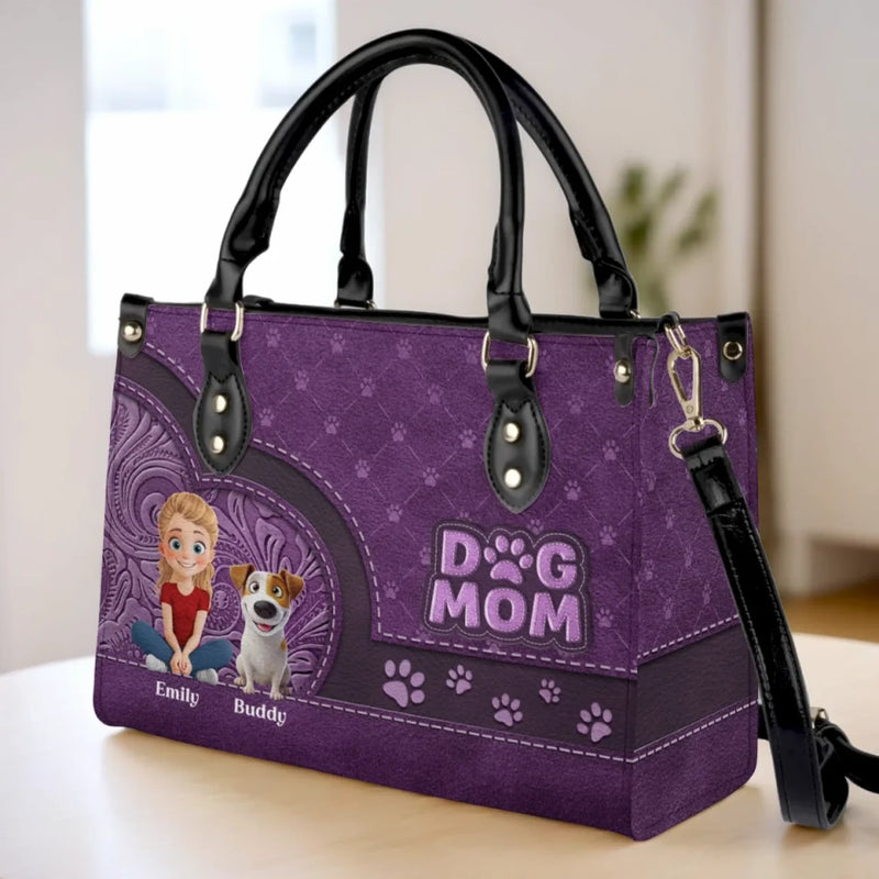Dog Mom, More Love And Less Bark - Dog Personalized Custom Leather Handbag - Mother's Day, Gift For Pet Owners, Pet Lovers