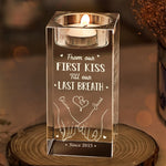 Our Love Story Never Ends - Couple Personalized Custom 3D Crystal Photo Laser Engraved, Crystal Candle Holder - Gift For Husband Wife, Anniversary