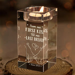 Our Love Story Never Ends - Couple Personalized Custom 3D Crystal Photo Laser Engraved, Crystal Candle Holder - Gift For Husband Wife, Anniversary