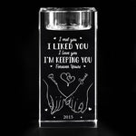 Our Love Story Never Ends - Couple Personalized Custom 3D Crystal Photo Laser Engraved, Crystal Candle Holder - Gift For Husband Wife, Anniversary