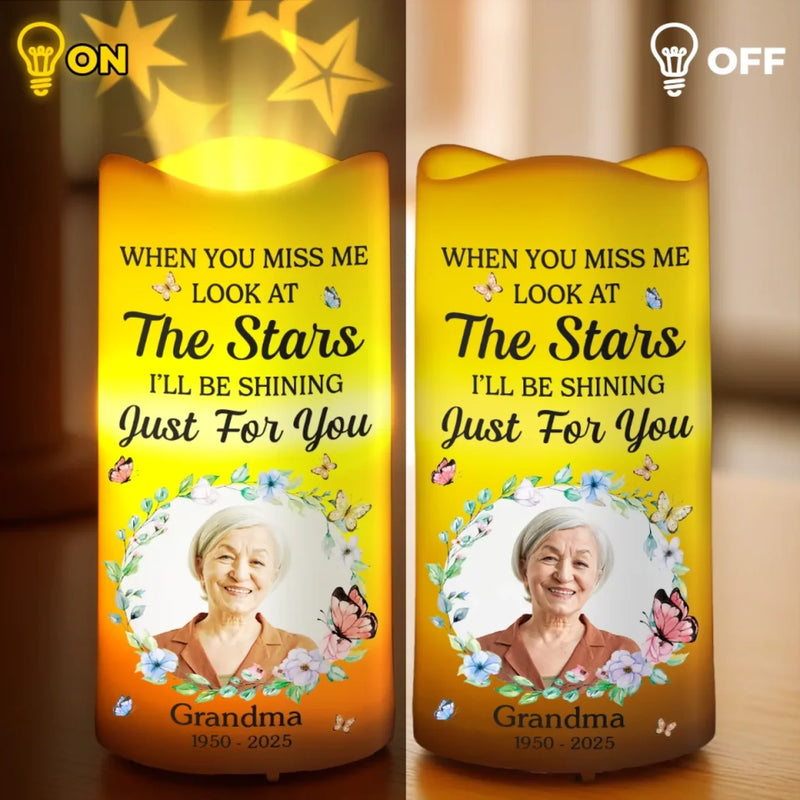 Custom Photo Love Never Fades, It Shines Above - Memorial Personalized Custom LED Projection Flameless Candle - Sympathy Gift For Family Members