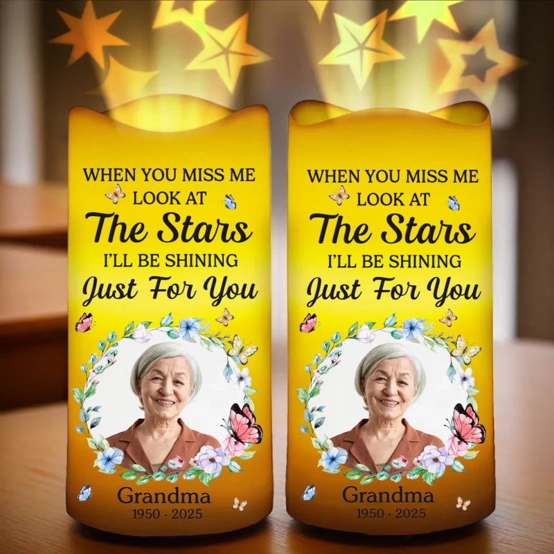 Custom Photo Love Never Fades, It Shines Above - Memorial Personalized Custom LED Projection Flameless Candle - Sympathy Gift For Family Members