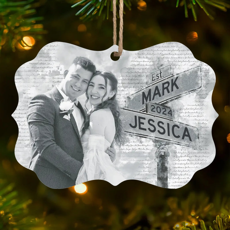 Custom Photo Our Love Story Is My Favorite Memory - Couple Personalized Custom Ornament - Wood Benelux Shaped - Christmas Gift For Husband Wife, Anniversary