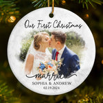 Custom Photo Our First Year Married - Couple Personalized Custom Ornament - Ceramic Round Shaped - Christmas Gift For Husband Wife, Anniversary, First Christmas