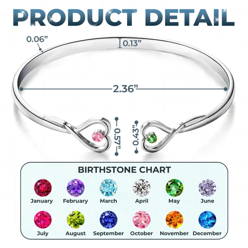 The Love Between Mother And Daughter Is Forever - Family Personalized Custom Engraved Infinity Heart Bangle With Birthstones - Mother's Day, Gift For Mom, Daughter