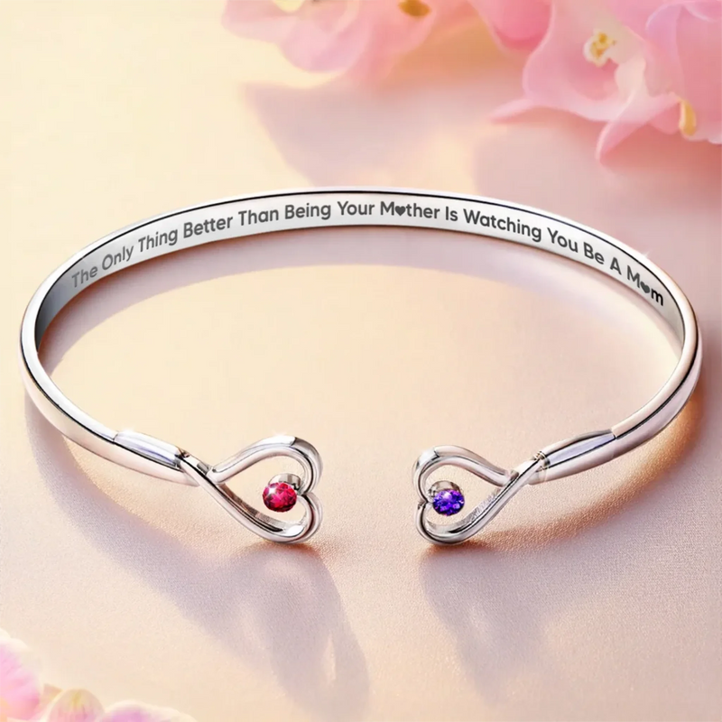 Love Engraved, Forever Treasured - Family Personalized Custom Engraved Infinity Heart Bangle With Birthstones - Mother's Day, Gift For Mom, Daughter