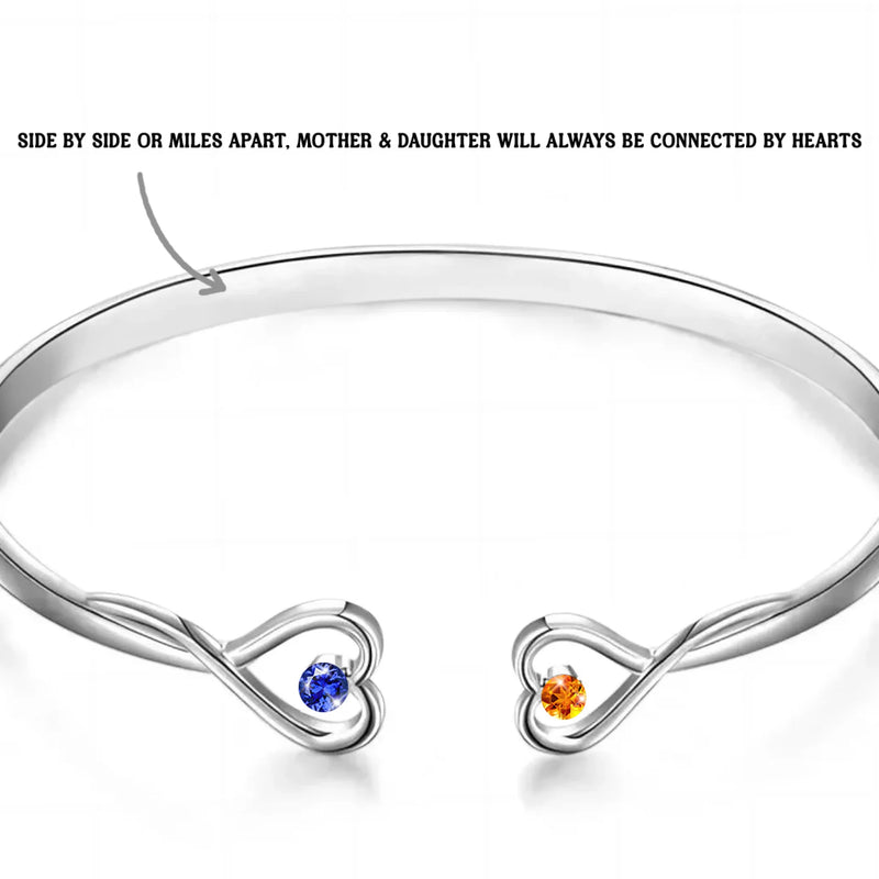 Forever Bonded, Treasured Always - Family Personalized Custom Engraved Infinity Heart Bangle With Birthstones - Mother's Day, Gift For Mom, Daughter