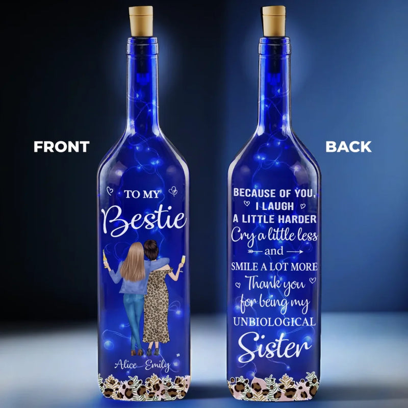 More Than Friends, We’re Family - Bestie Personalized Custom Blue Bottle Lamp - Gift For Best Friends, BFF, Sisters