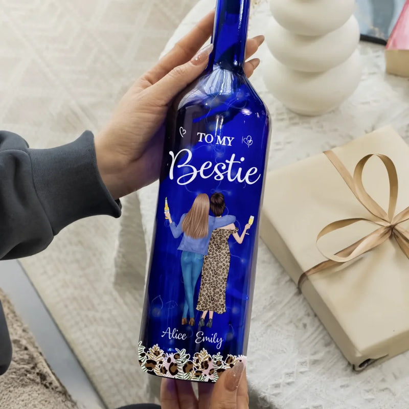 More Than Friends, We’re Family - Bestie Personalized Custom Blue Bottle Lamp - Gift For Best Friends, BFF, Sisters