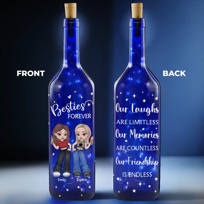 Memories Countless, Friendship Priceless - Bestie Personalized Custom Blue Bottle Lamp - Gift For Best Friends, BFF, Sisters
