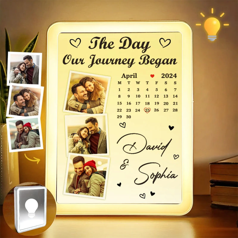 Custom Photo A Date To Remember, A Love To Cherish - Couple Personalized Custom LED Mirror Frame Lamp - Gift For Husband Wife, Anniversary
