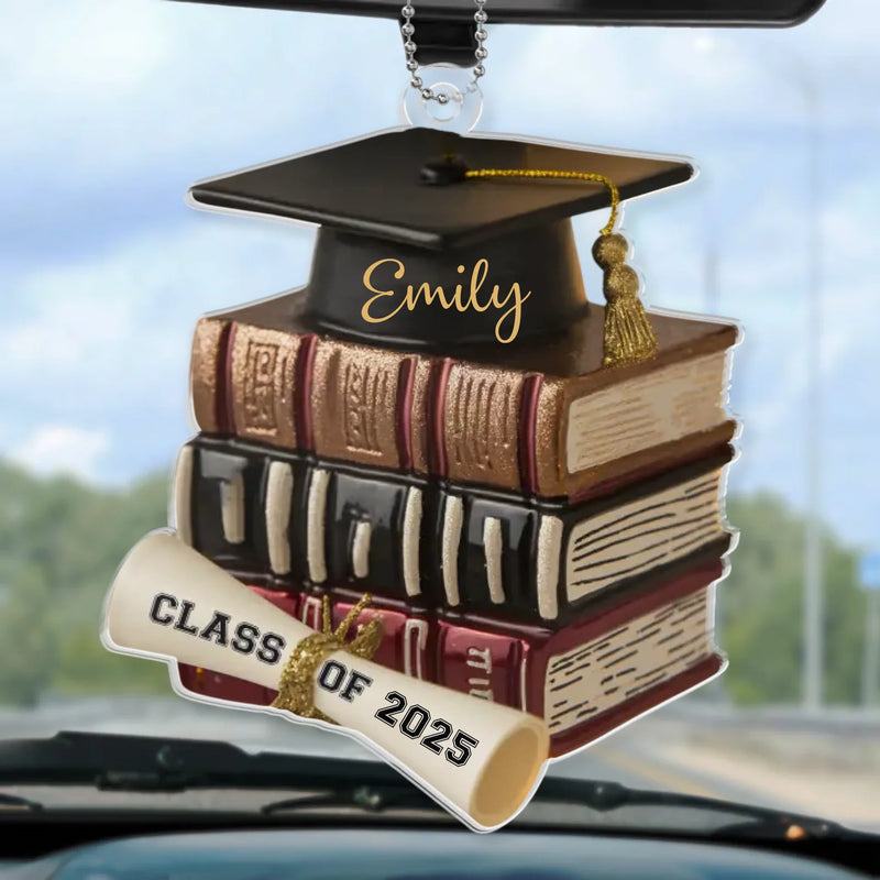 Wisdom Grows Page By Page - Family Personalized Custom Car Ornament - Acrylic Custom Shaped - Graduation Gift For Family Members, Siblings, Brothers, Sisters